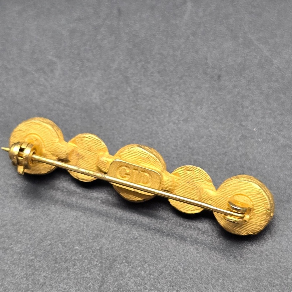 Ginnie Johansen Designs GJD Bar Brooch Gold Tone Green Orange Black - Picture 3 of 7